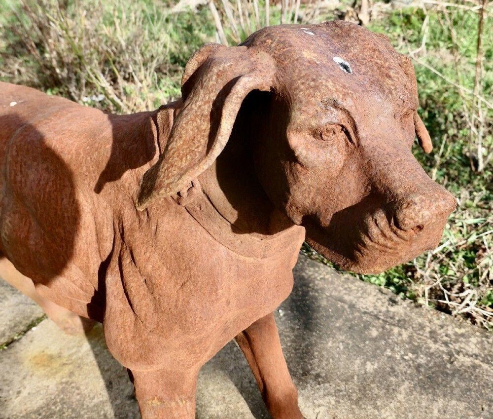 Large Weathered Cast Iron Standing Statue Of A Hunting Dog photo furniture
