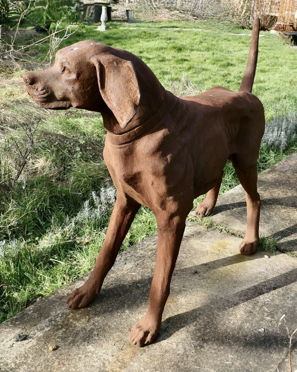 Large Weathered Cast Iron Standing Statue Of A Hunting Dog photo for sale