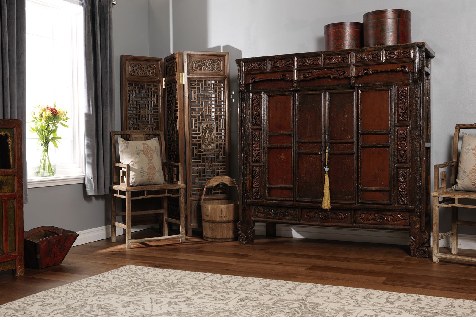 Carved Chinese Temple Cabinet photo vintage