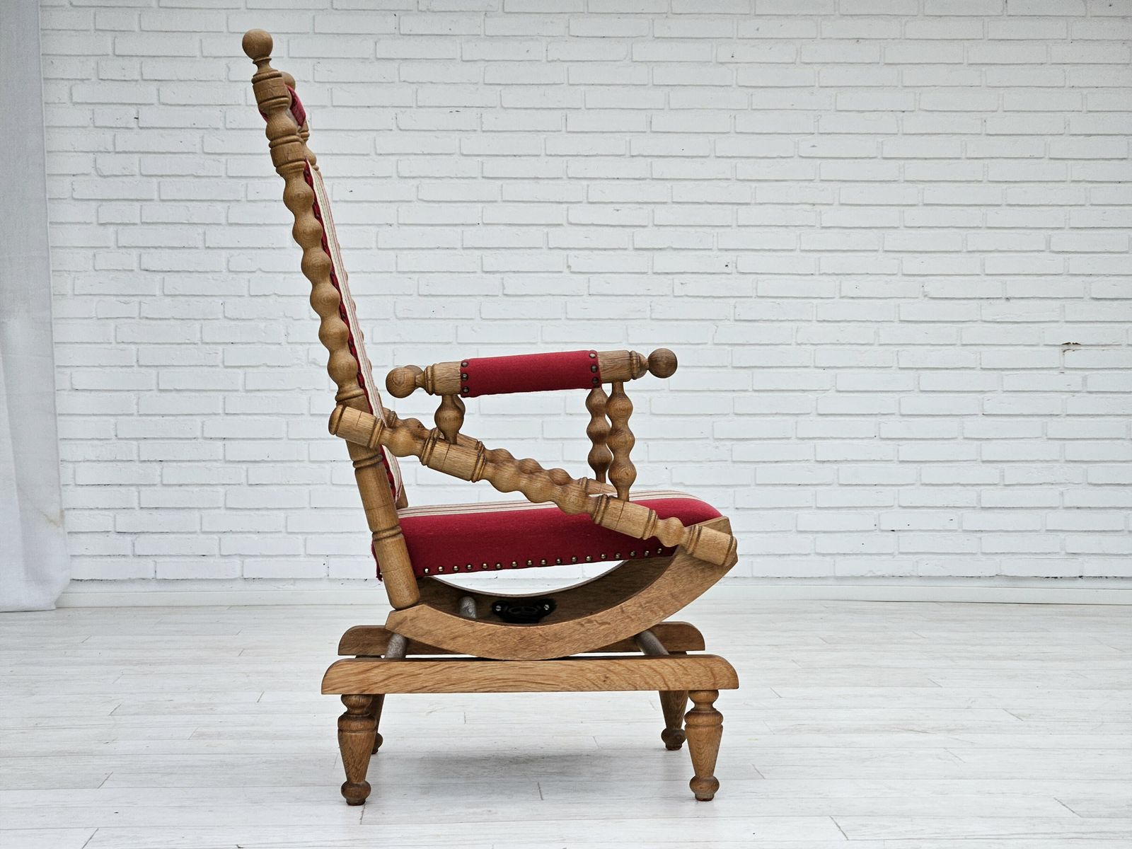 1970s, Danish Highback Rocking Chair, Oak Wood, Furniture Wool, Original Condition. photo Furniture