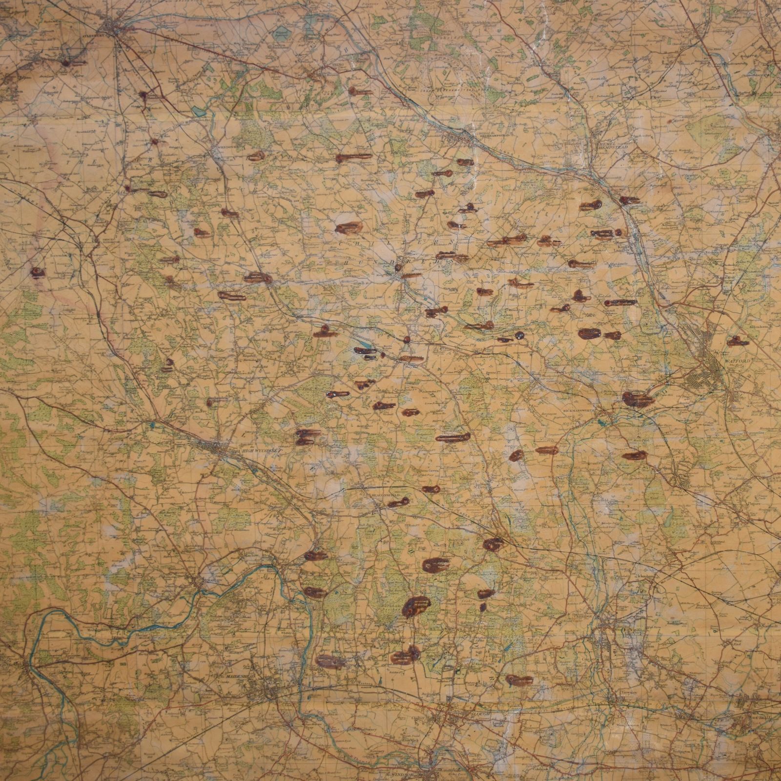 Antique Hertordshire Chiltern Watford North London Linen Backed Wall Hanging Map photo Art