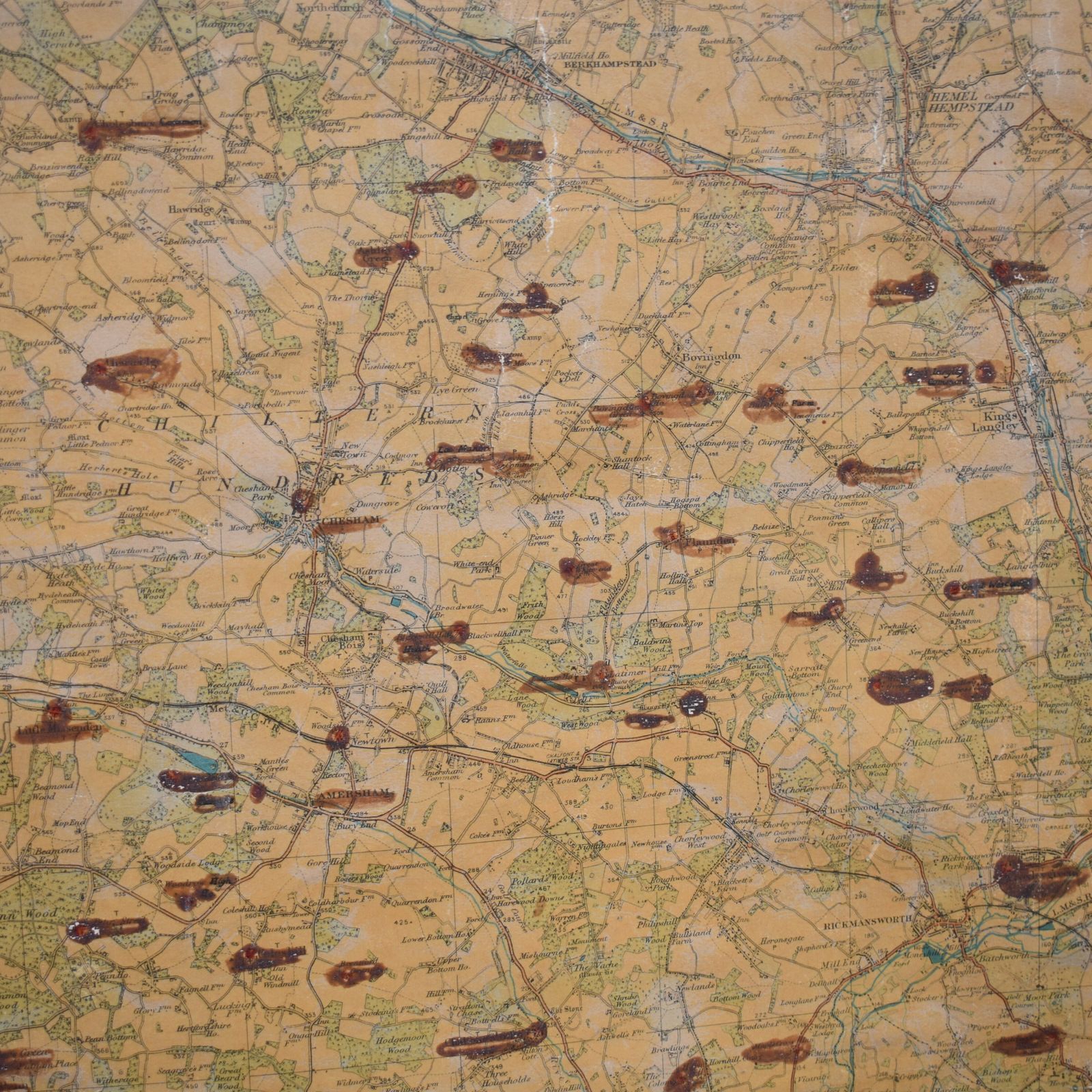Antique Hertordshire Chiltern Watford North London Linen Backed Wall Hanging Map photo buy