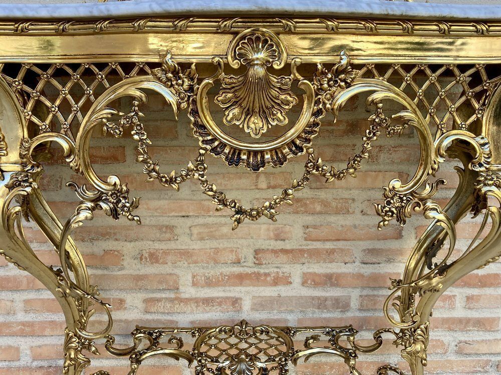 photo for sale Mid Century Italian Marble Top & Bronze Console, 1960
