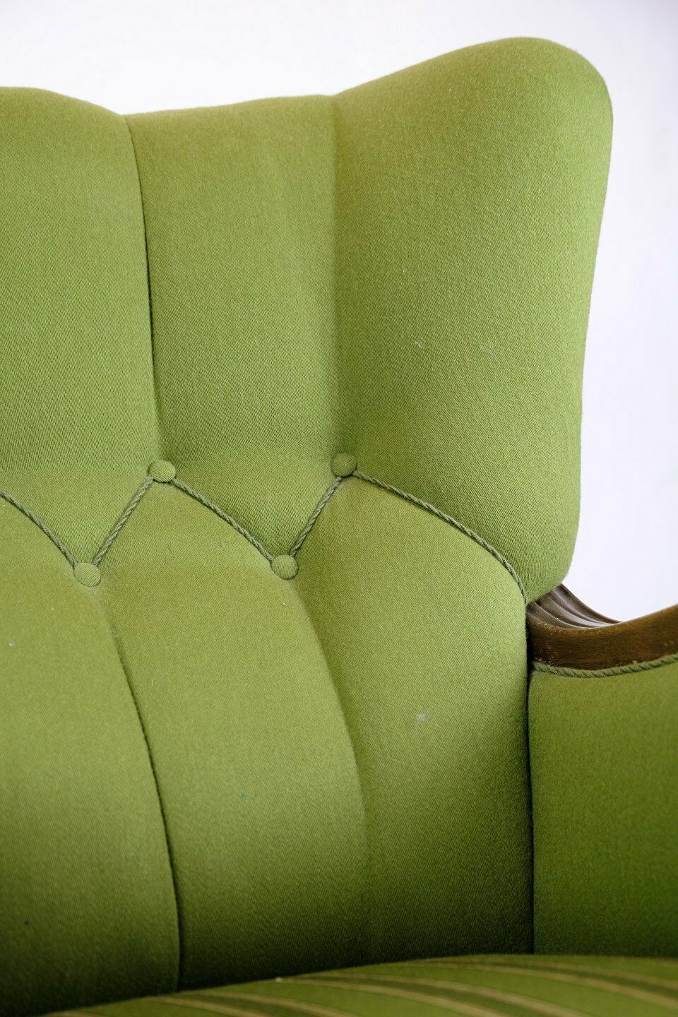 High Backed Armchair In Green Fabric & Wood Carvings From 1920s photo Furniture