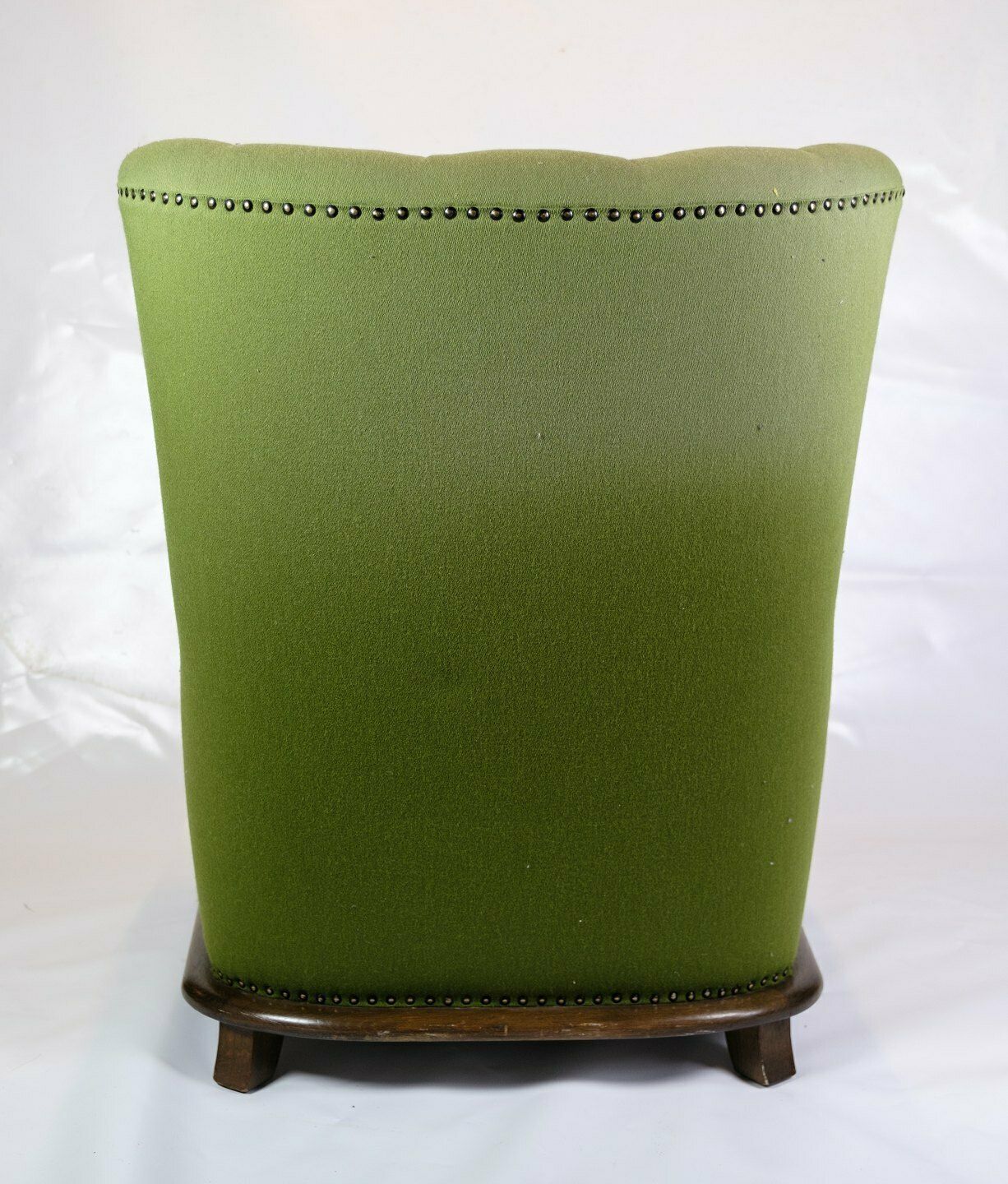 High Backed Armchair In Green Fabric & Wood Carvings From 1920s photo buy
