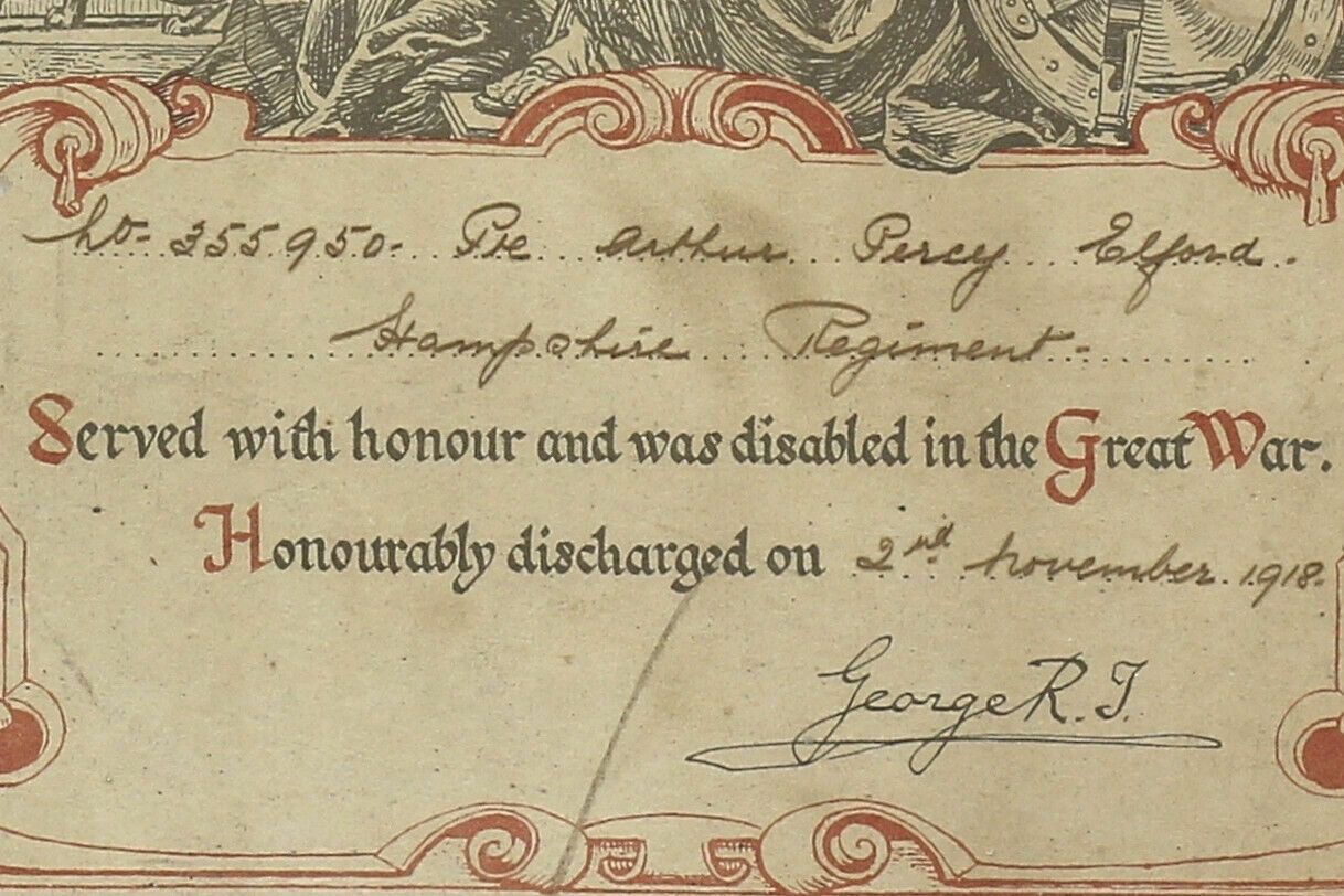 Great War Discharge Certificate 1918. Original Artwork By Bernard Partridge. photo furniture