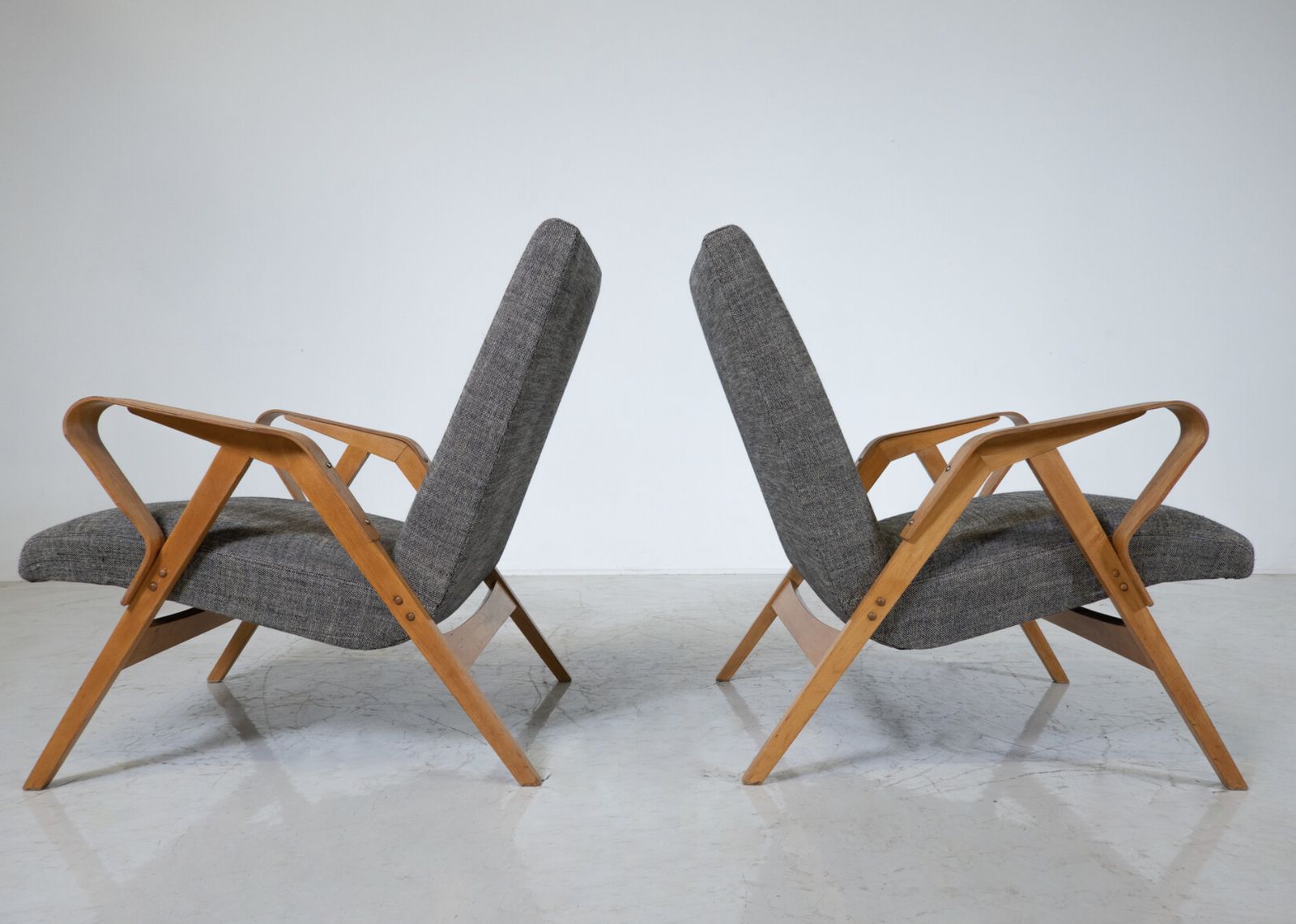 Mid Century Modern Pair Of Armchairs, 1950s, Czech Republic (New Upholstery) photo for sale