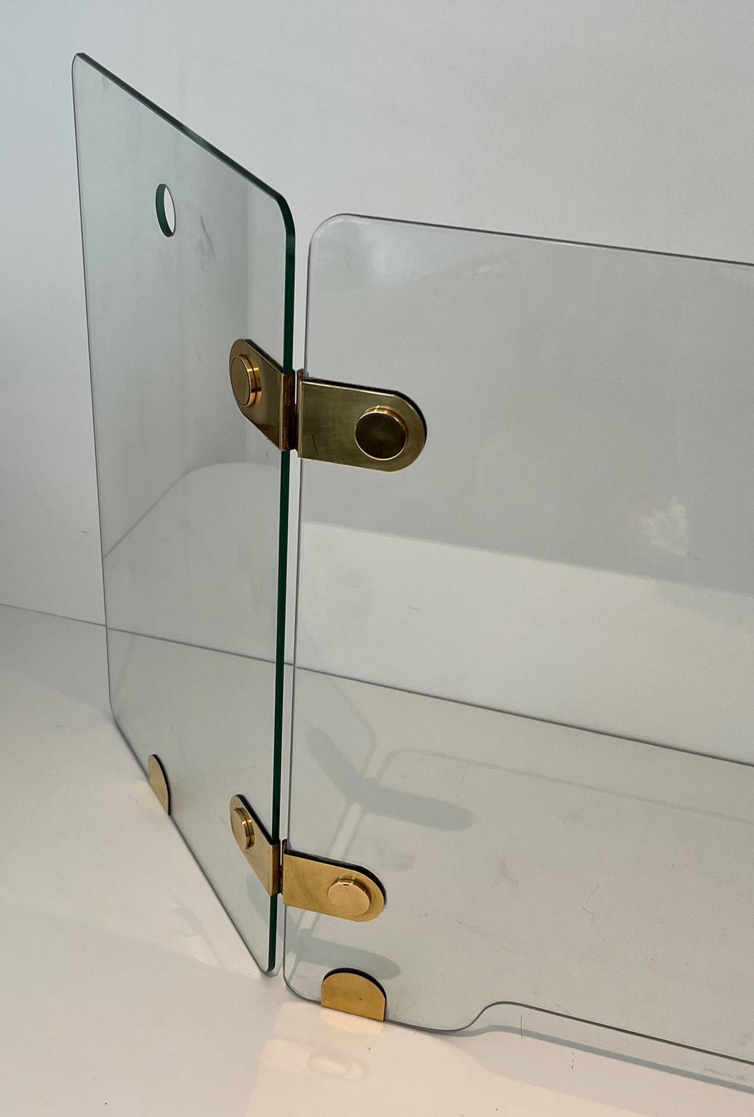 Tri Fold Glass And Brass Firewall. Around 1970 photo furniture