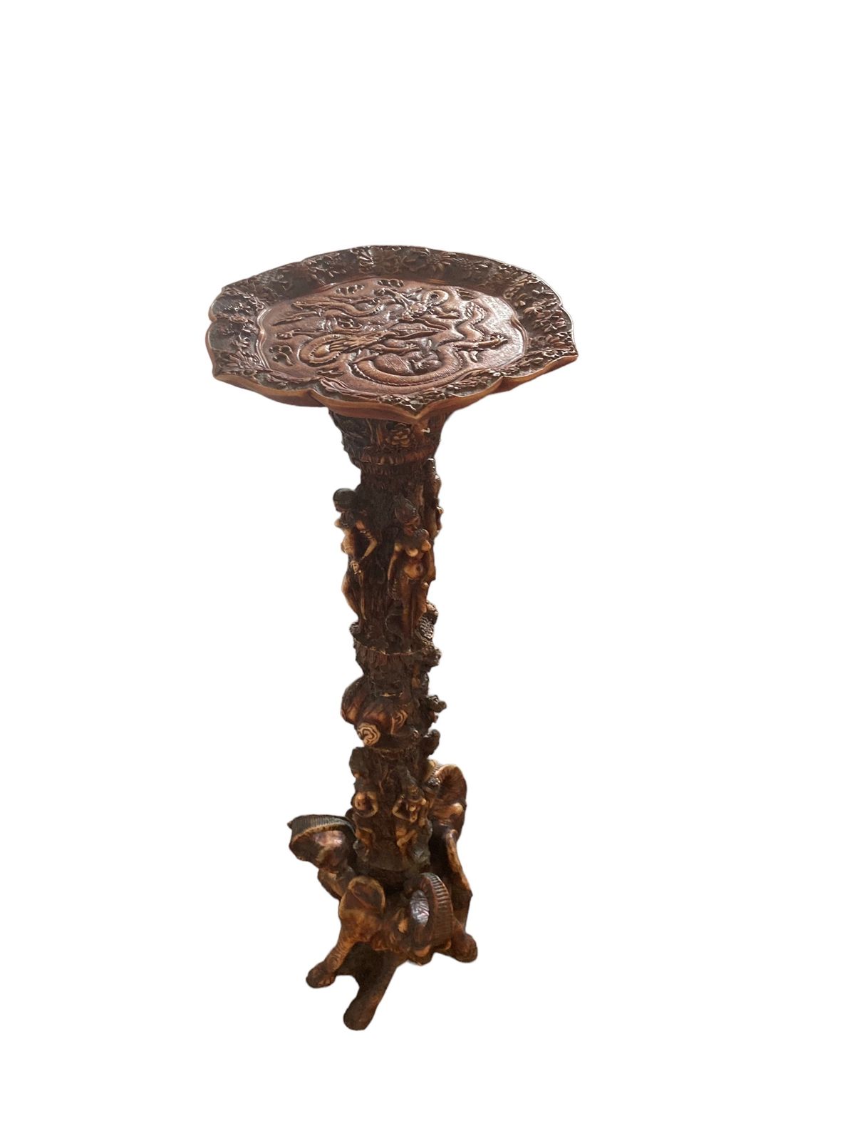 A Tall Resin Oriental Jardiniere, Decorated With Elephant, Chinese Dragons And Naked Figures. photo 120.0