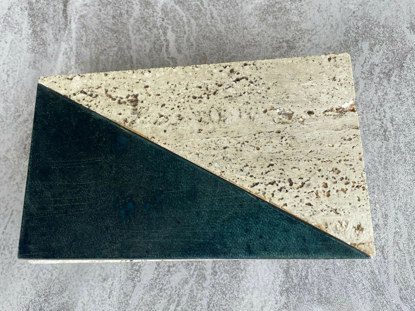 An Italian 1970s Travertine Box With Green Glazed Tile Detail. photo 395.0