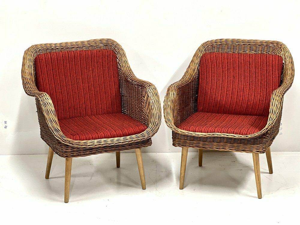 Rattan Lounge Chairs, 1960s, Set Of 2