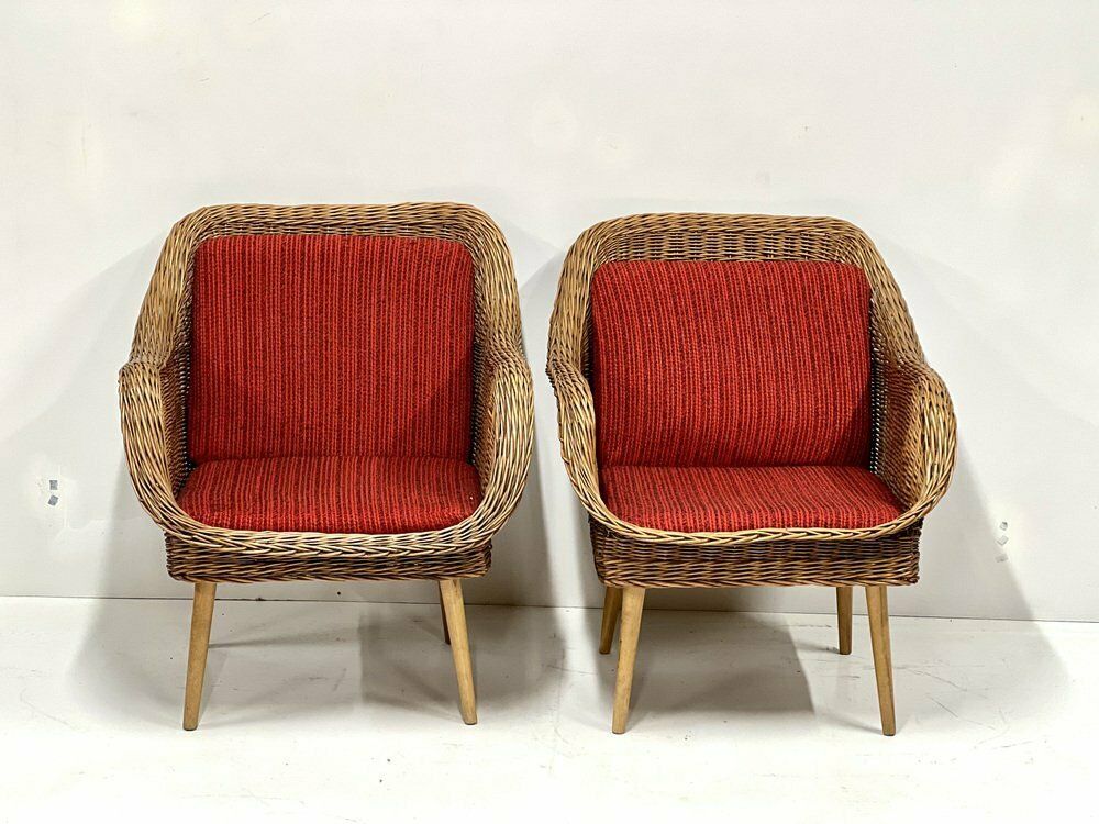 photo furniture Rattan Lounge Chairs, 1960s, Set Of 2