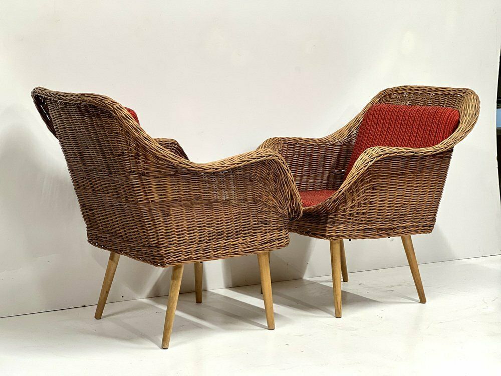 photo for sale Rattan Lounge Chairs, 1960s, Set Of 2