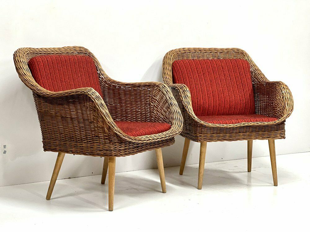 Meubels Rotan Loungestoelen, Jaren 1960, Set Van 2 photo