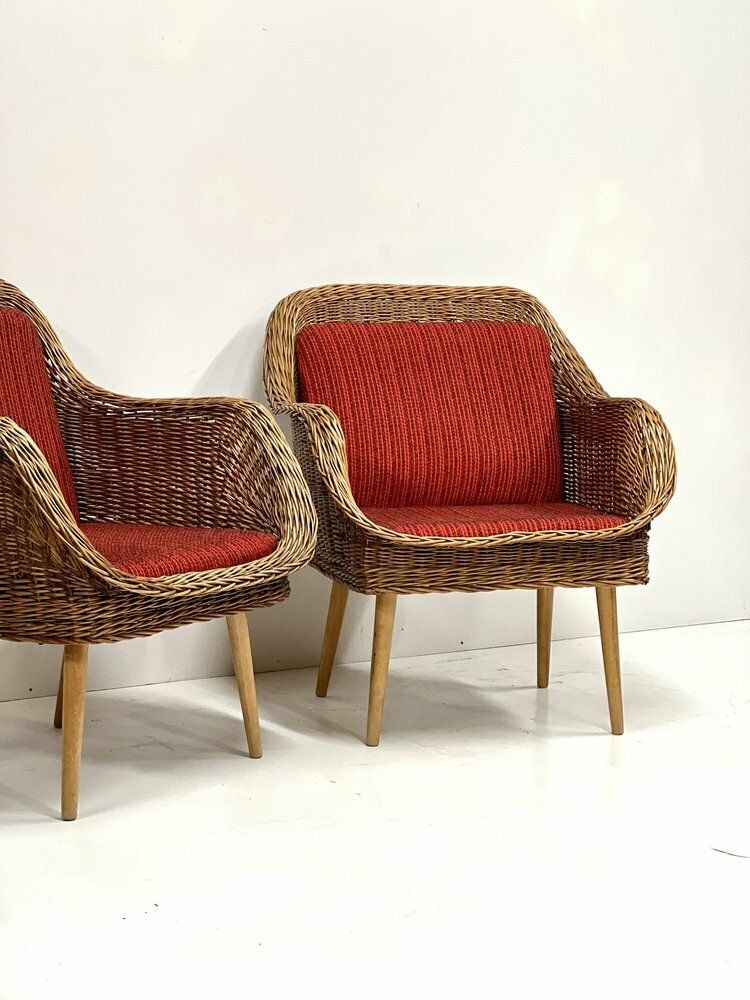 photo vintage Rotan Loungestoelen, Jaren 1960, Set Van 2