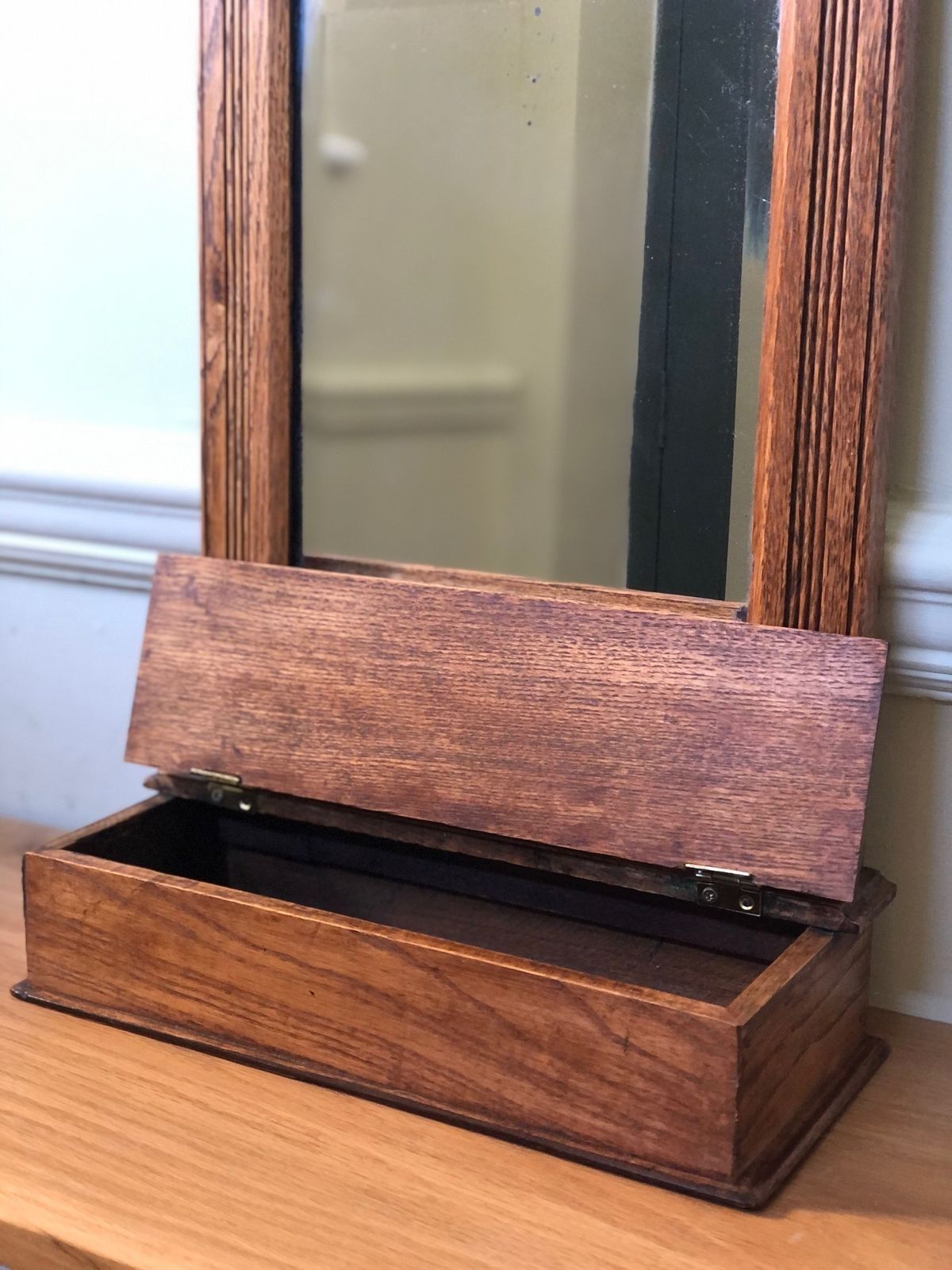 Antique Wall Mirror Valet, English, Hall, Glove Box, Victorian C.1890 photo Home Decor
