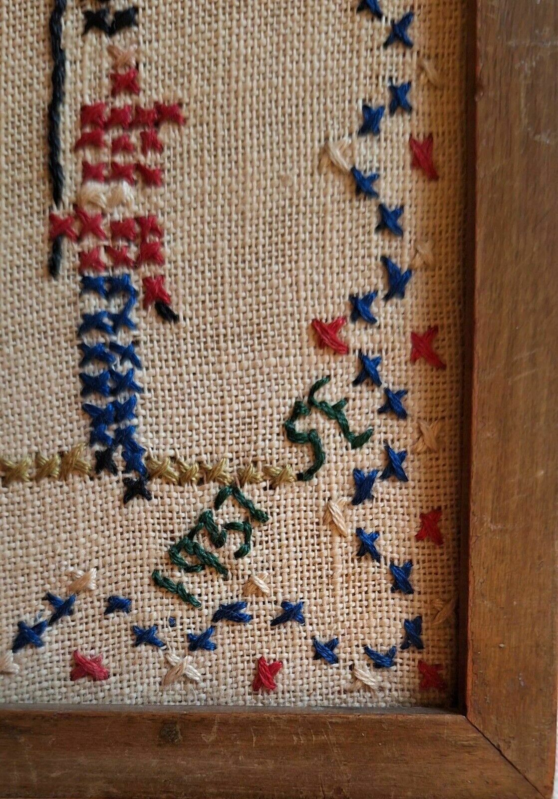 Cross Stitch Signed Coronation Sampler 1937 'Domine Dirige Nos' Top Metal Crest photo furniture