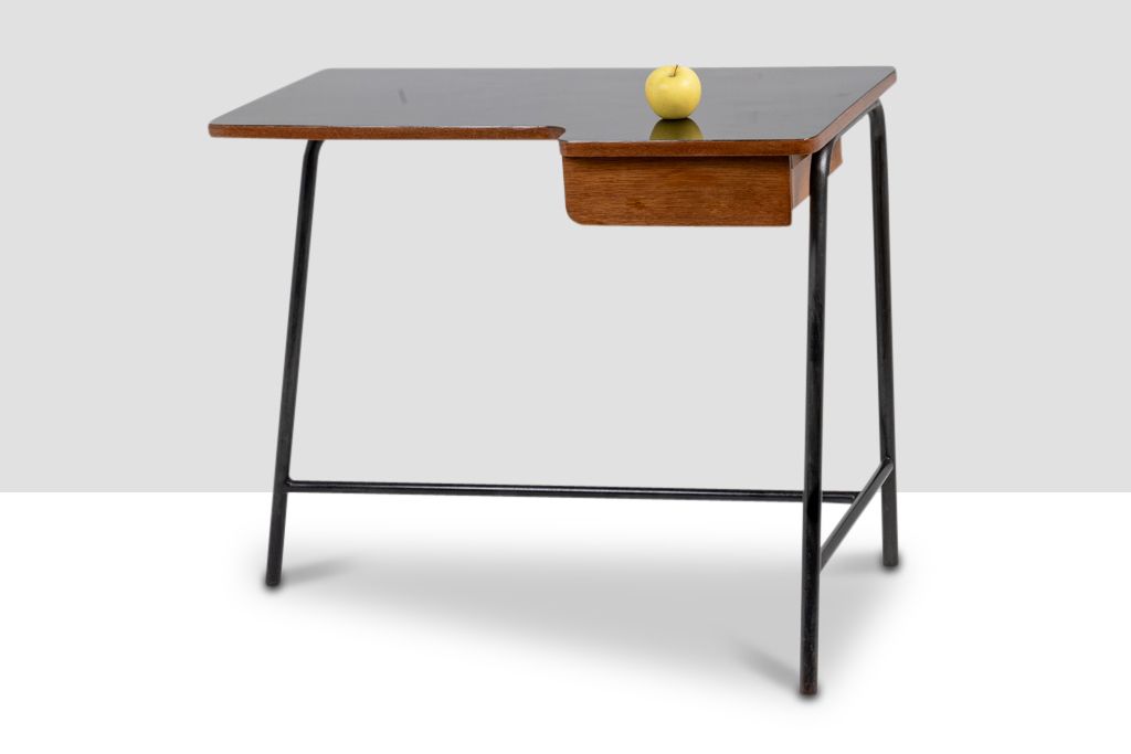 Jacques Hitier For Mbo, Desk In Oak And Black Metal, Year 1951 photo furniture