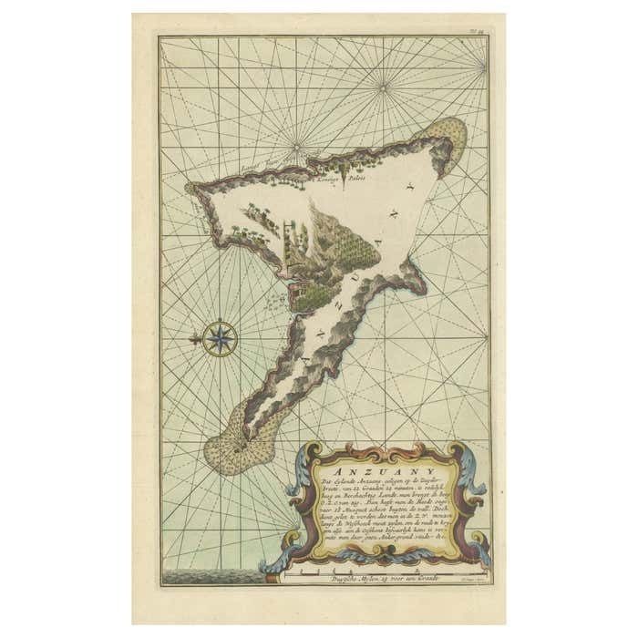 Antique Engraving Of The Island Nzwani Or Anzuany Of The Comoros Islands, 1726