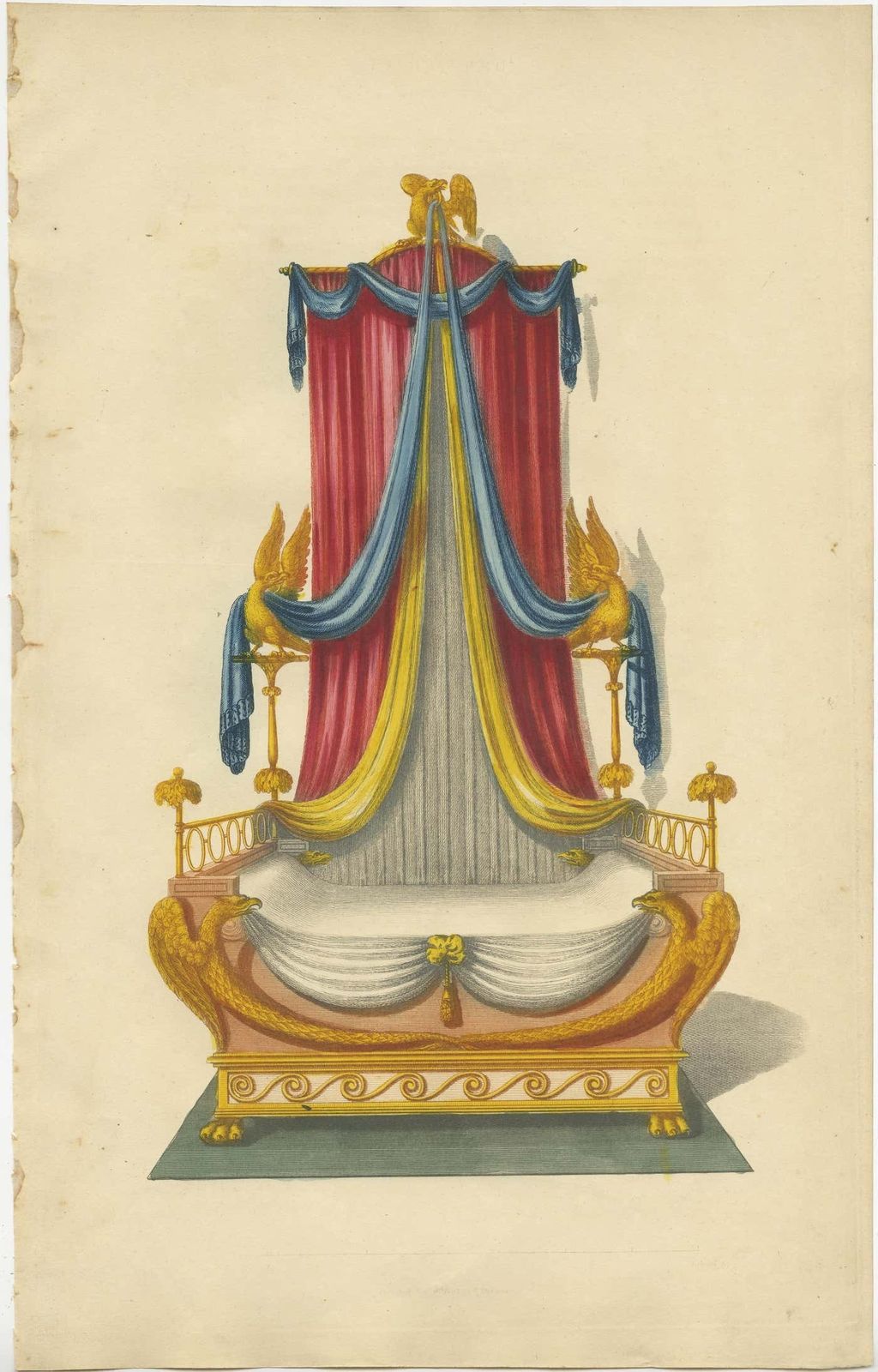 Set Of 7 Antique Prints Of Beds With Drapery By Sheraton '1805' photo furniture