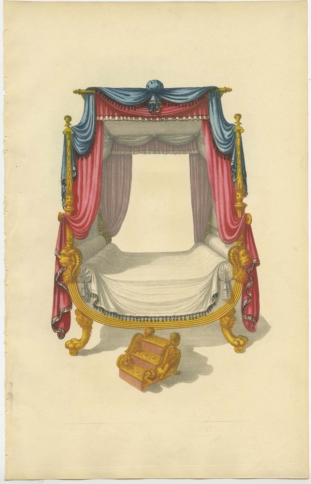 Set Of 7 Antique Prints Of Beds With Drapery By Sheraton '1805' photo 770.0