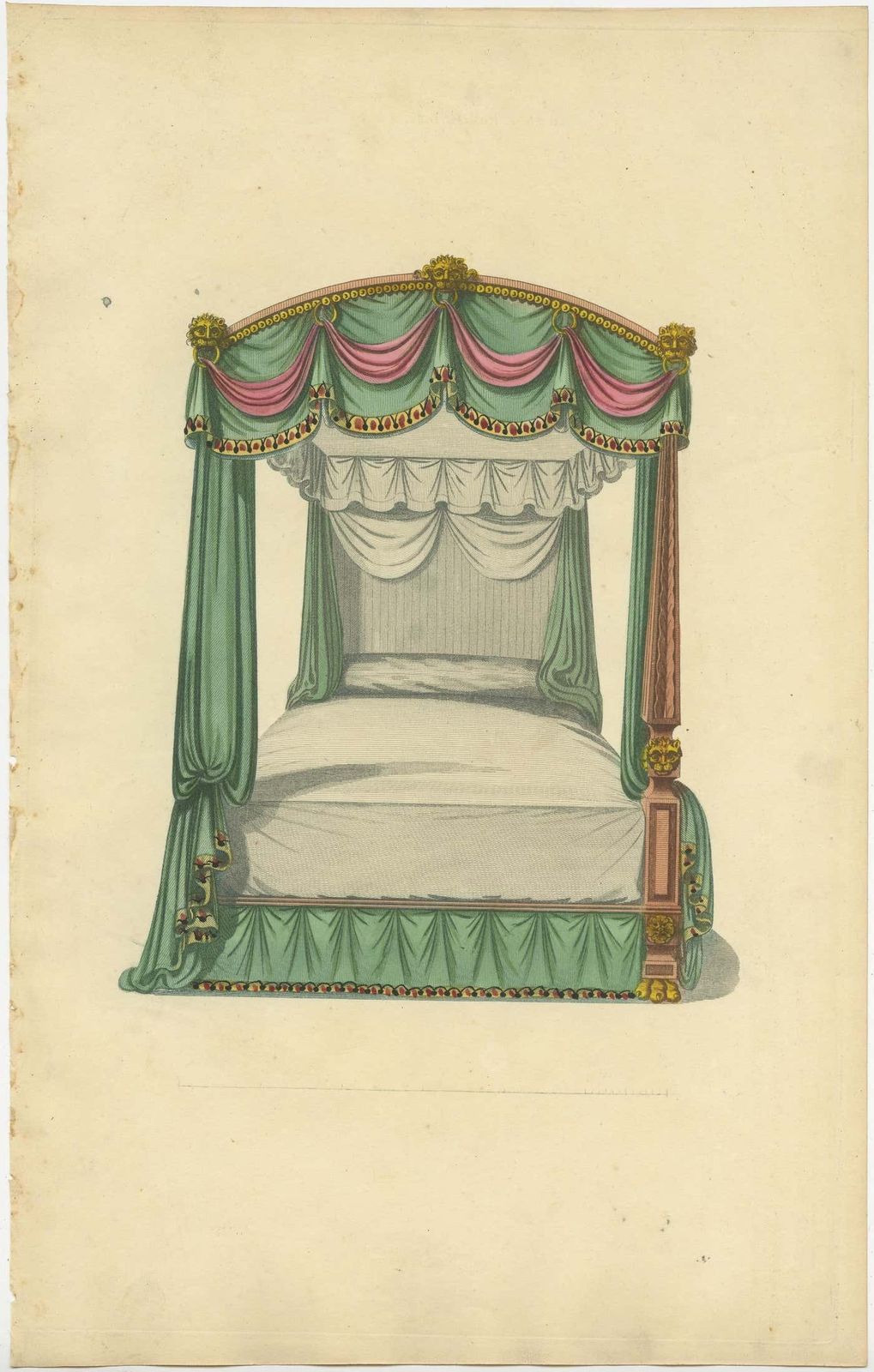 Set Of 7 Antique Prints Of Beds With Drapery By Sheraton '1805' photo vinterior