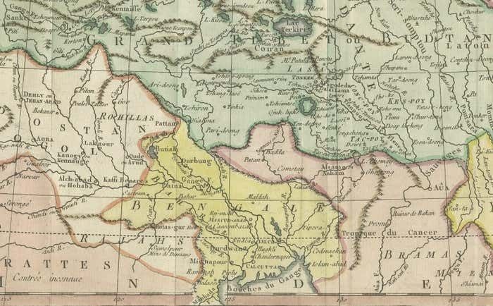 Original Hand Colored Antique Map Of Tartary And Northern India photo furniture