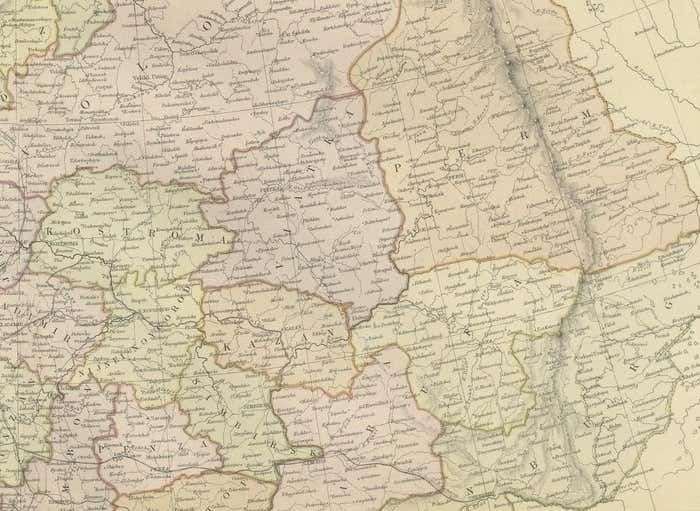 Original Antique Map Of Russia In Europe, 1882 photo for sale