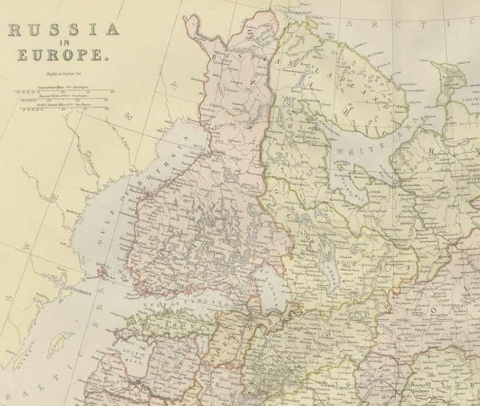 Original Antique Map Of Russia In Europe, 1882 photo Art