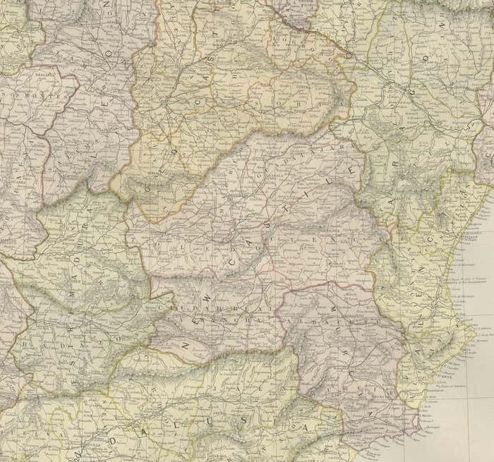 Original Antique Map Of Spain And Portugal, 1882 photo furniture