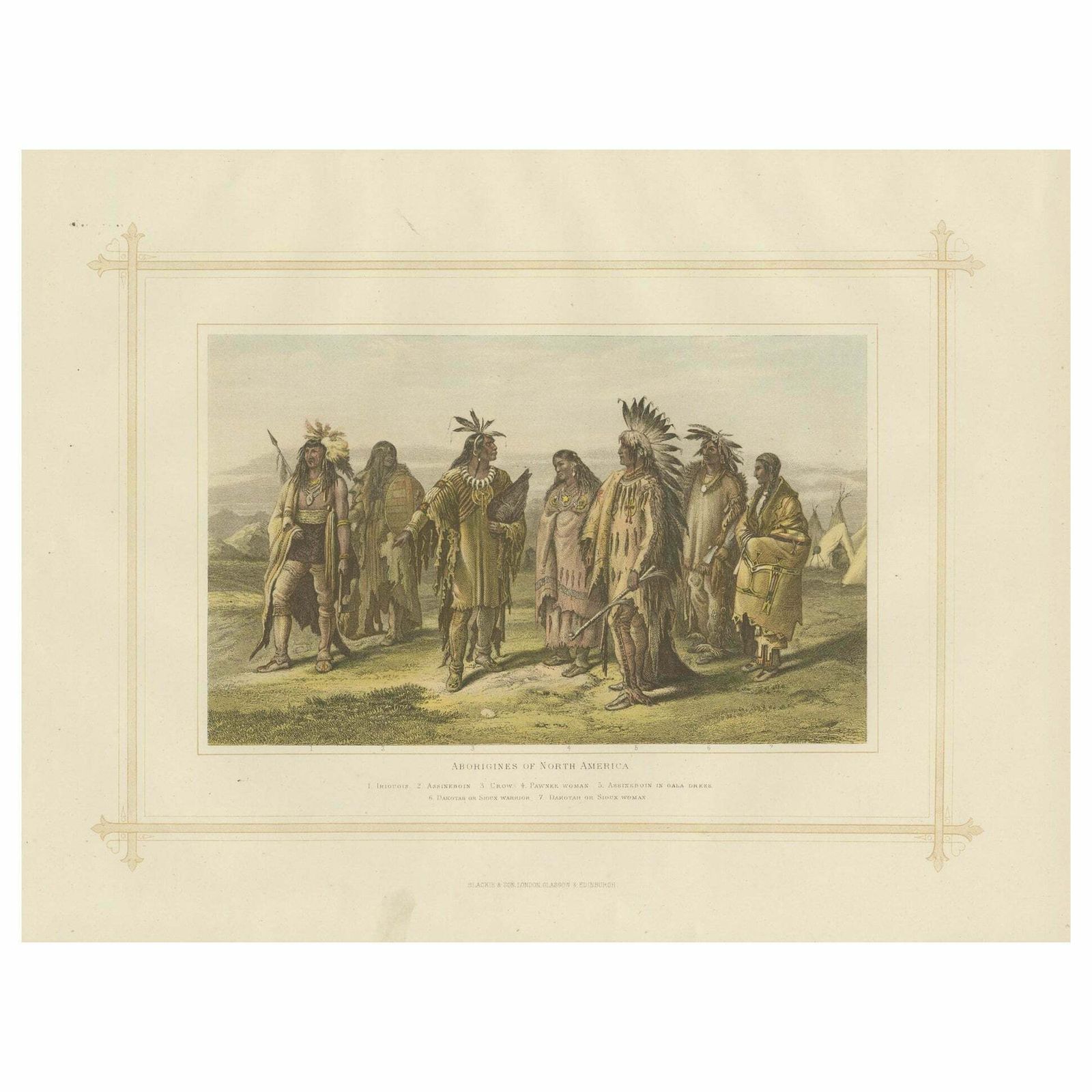 Antique Lithograph Of The Aborigines Of North America, 1882