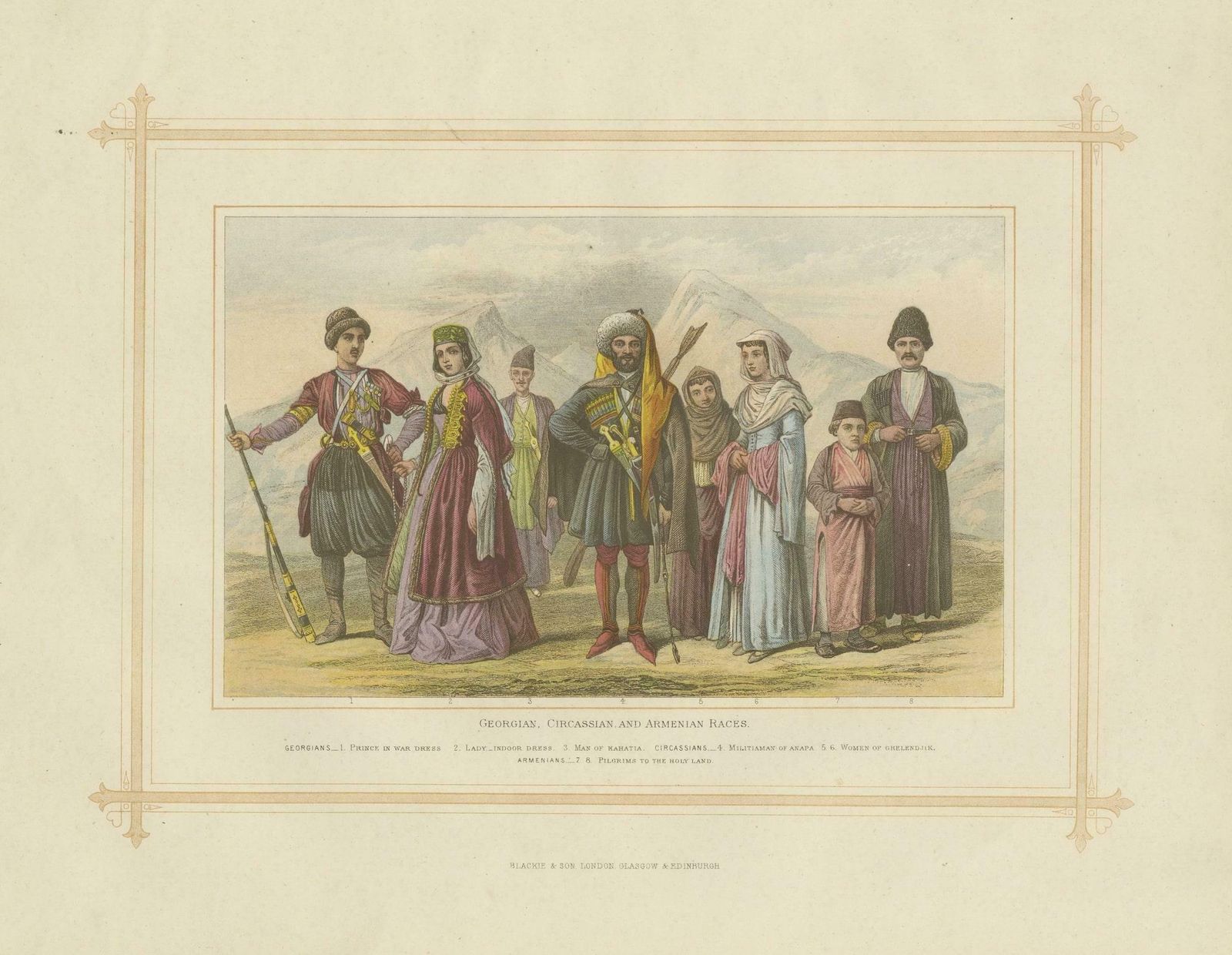 Decorative Antique Lithograph Of The Georgian, Circassian & Armenian Races, 1882 photo 209.0