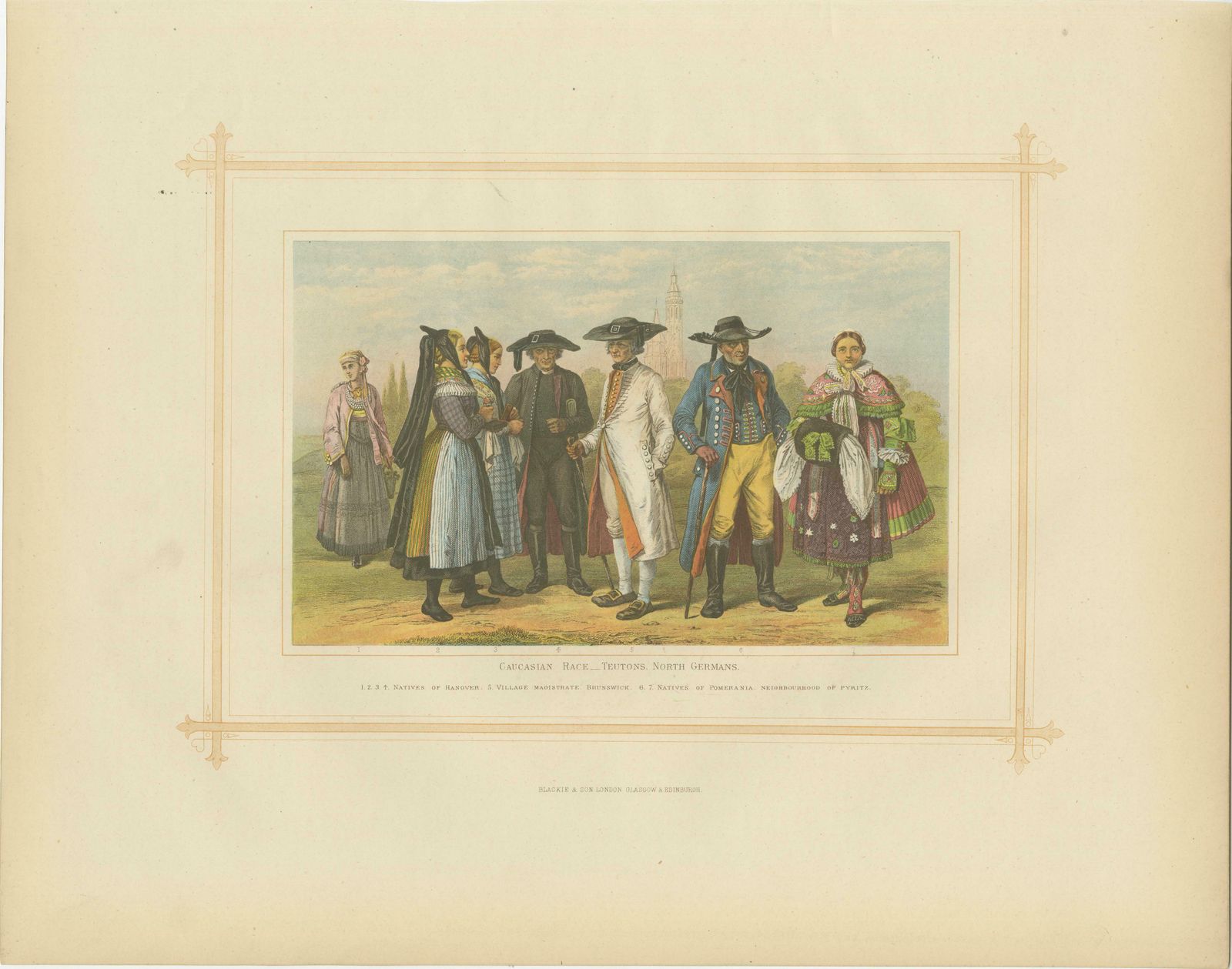 Decorative Antique Lithograph Of The Caucasian Race In Germany, 1882 photo 209.0