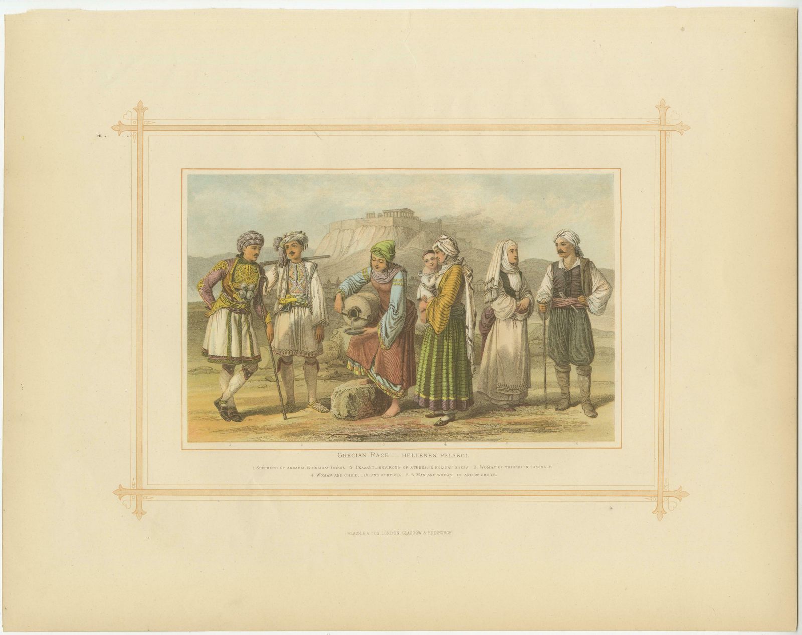 Antique Lithograph Of The Grecian Race, Hellenis Pelasgi, 1882 photo furniture