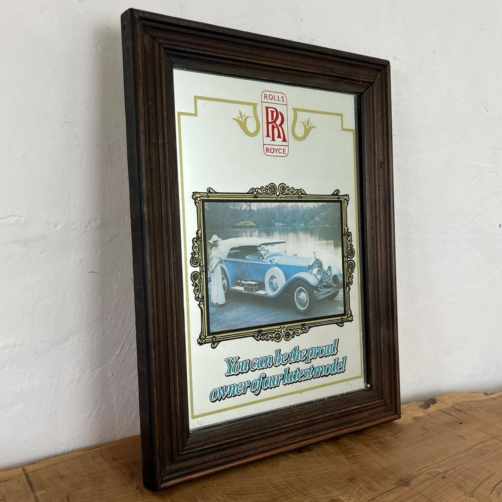 Elegant Rolls Royce Vintage Mirror, Automobile Car Picture, Transport Collectable, Wall Art, Advertising Mirror photo vintage