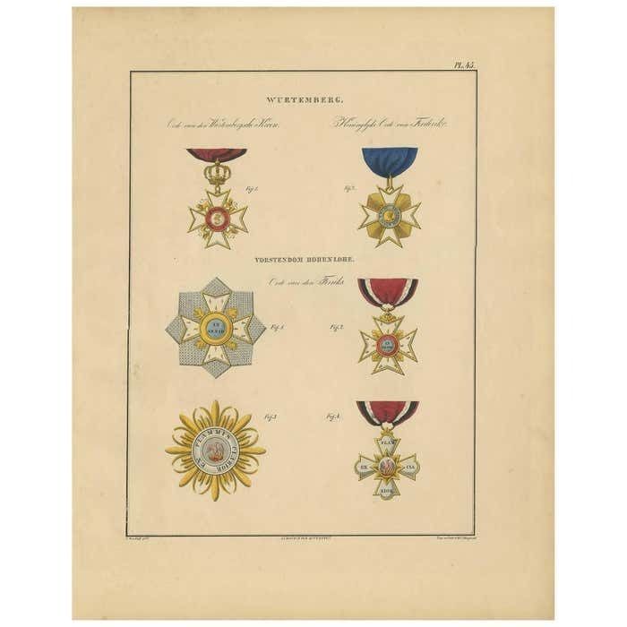 Antique Print Of Various Medals Of Wurttemberg By G.L. De Rochemont 1843