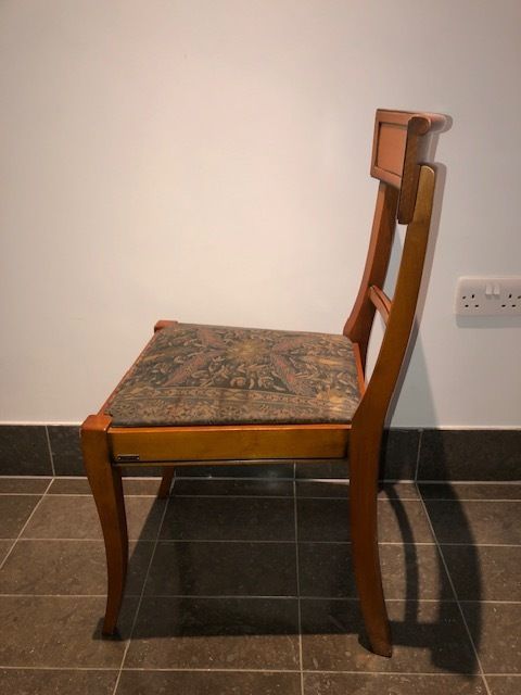 Grange France Cherry Wood Set Of 4 Dining Chairs With Floral Upholstery photo vinterior