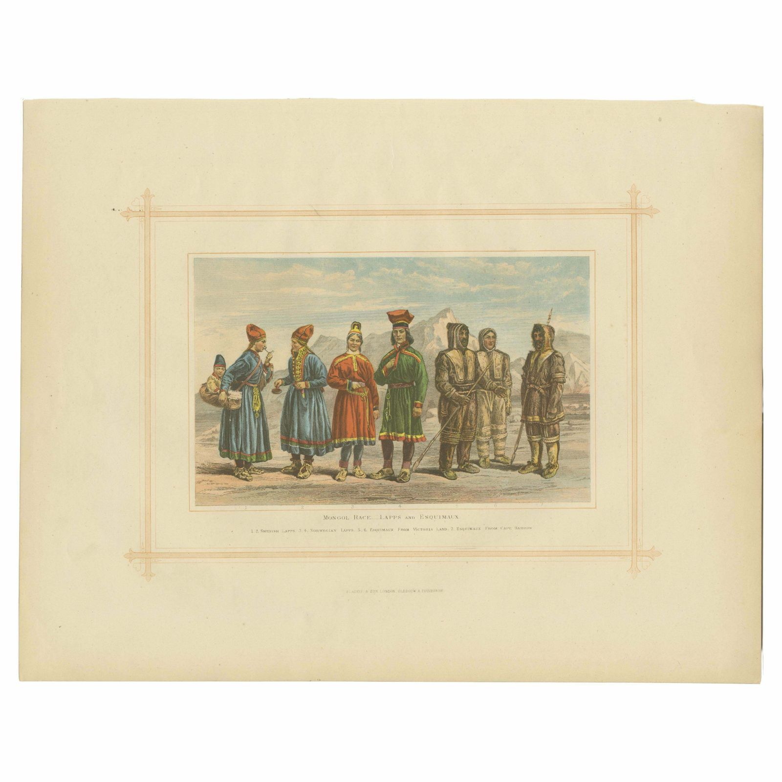 Antique Lithograph Of The Mongol Race, Lapps And Esquimaux, 1882 photo furniture