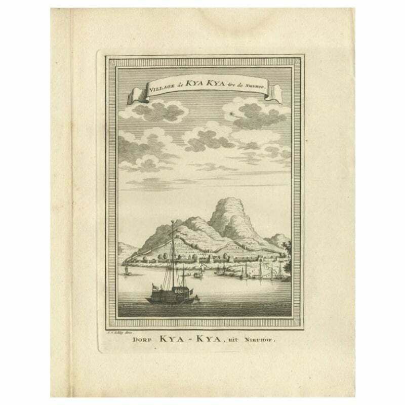 Antique Print Of The Village Of Kya Kya In China, 1746