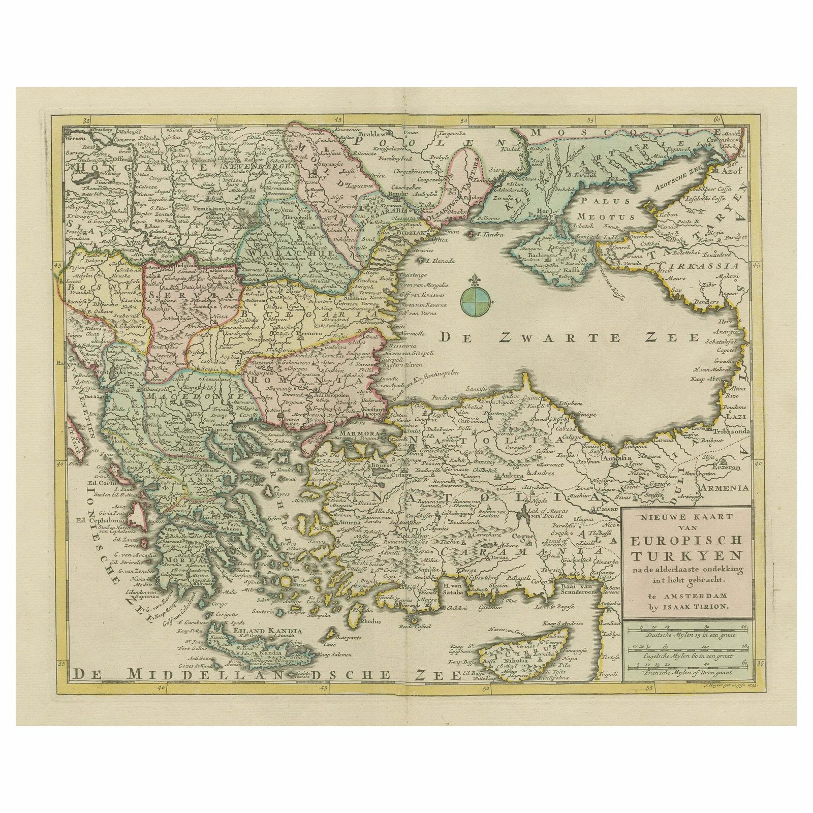 Antique Map Of Greece, Turkey And Surroundings With Original Coloring