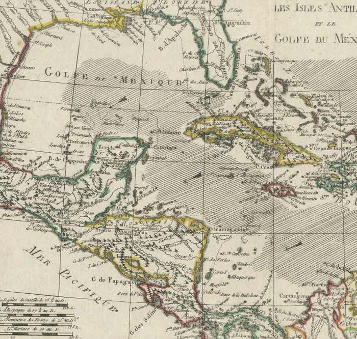 Original Engraving Of The West Indies, Gulf Of Mexico, Antilles, Caribbean, 1780 photo for sale