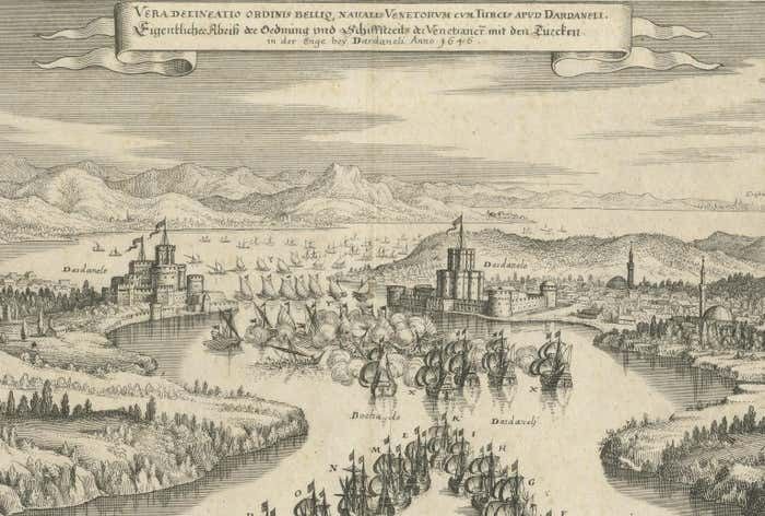 Copper Engraving By Merian Of The Battle Fleet Off Constantinople, 1646 photo for sale