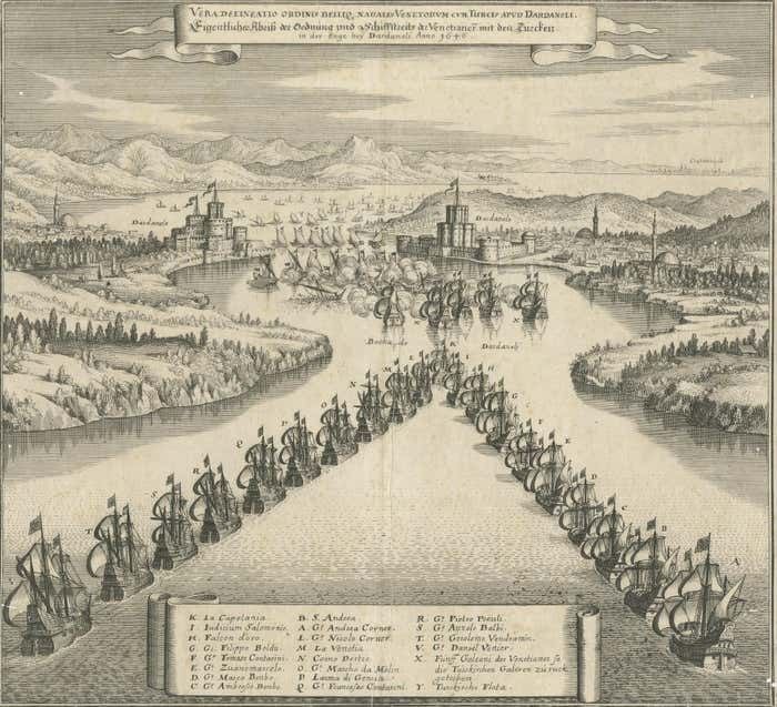 Copper Engraving By Merian Of The Battle Fleet Off Constantinople, 1646 photo Art