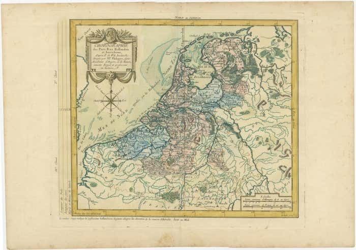 Copper Engraving Of The Dutch And Austrian Netherlands Handcolored, 1772 photo furniture
