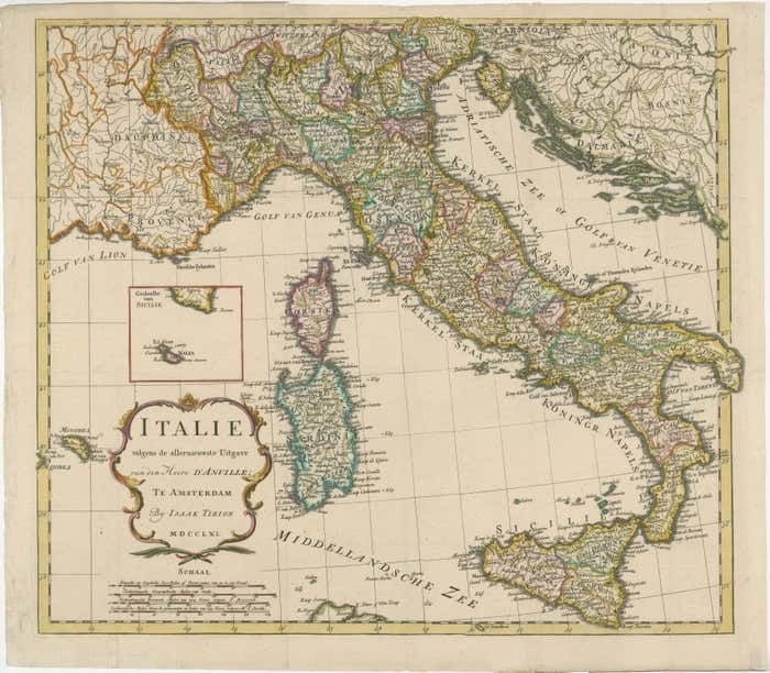 Detailed Antique Map Of Italy And Surrounding Islands photo furniture