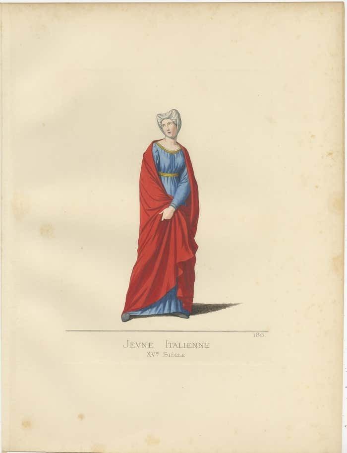 Antique Print Of A Young Italian Woman, 15th Century, By Bonnard, 1860 photo for sale