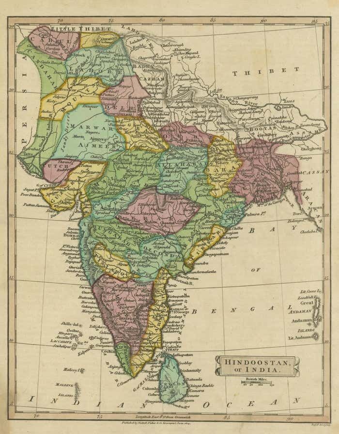 Antique Map Of Hindustan, Or India photo for sale