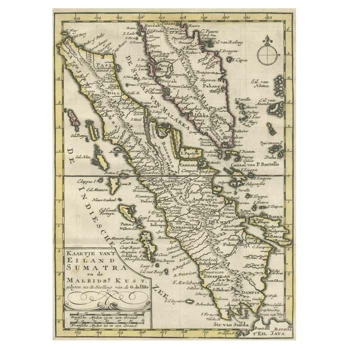Authentic Old Map Of Sumatra, Malaysia And Singapore, 1745