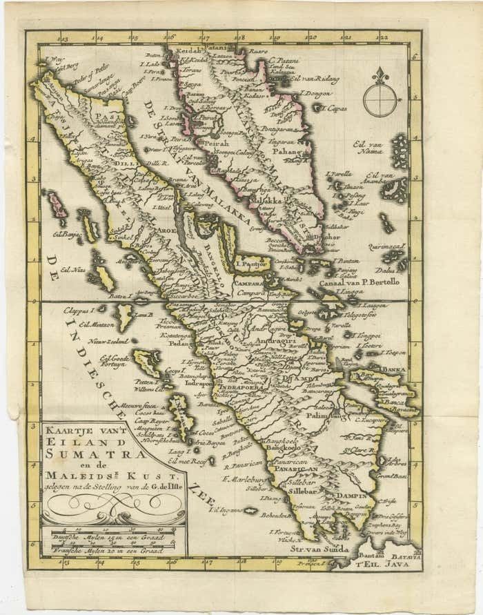Authentic Old Map Of Sumatra, Malaysia And Singapore, 1745 photo 528.0