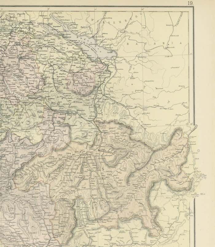 Original Antique Map Of Switzerland, 1882 photo for sale